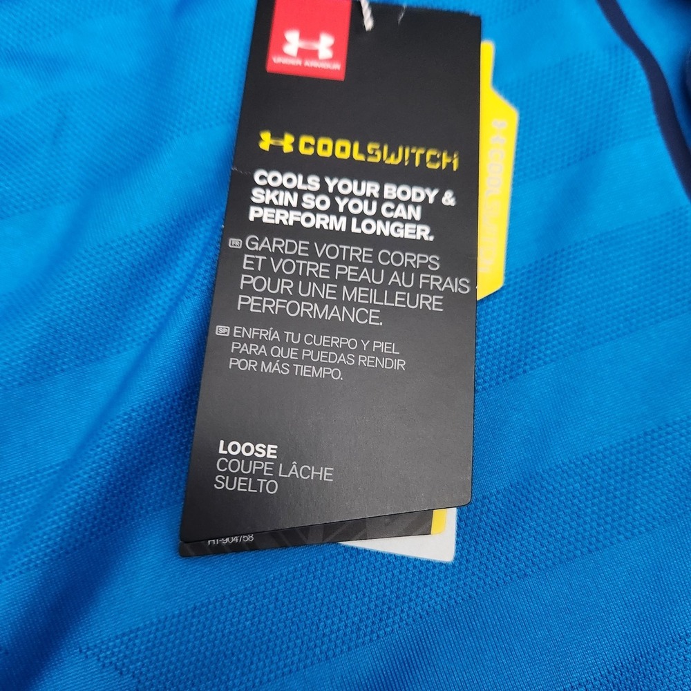 Under Armour Mens XL Blue Striped Cool Switch Performance Polo Shirt Pepsi Logo - Picture 11 of 11